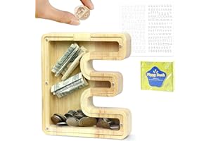 LEcylankEr Tirelire Personnalisée pour Enfants avec Lettres de A à Z en Bois Transparente - Décoration Créative - Cadeaux pour Anniversaire, Noël, Thanksgiving (E)