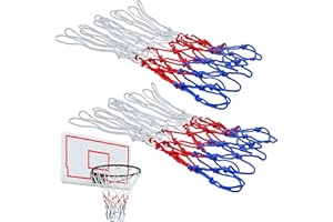 MEDILOE Pack of 2 Heavy Duty Basketball Net, Tri-Colored Basketball Hoop Nets Replacement, Accessories for Outdoor Indoor Sports (12 Loops)