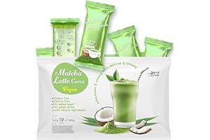 ‎GOODWEI Matcha Cocos Latte Mix – Bez dodatku cukru | Matcha & Egzotyczny Kokos | Lekko słodzone stewią | Saszetki porcjowane 10x40g | Naturalne i kremowe latte (400g)