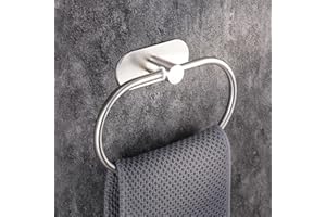 Betadistor Self Adhesive Towel Holder Towel Rail Ellipse Hand Towel Holder, Bathroom Towel Ring Kitchen Dish Cloths Hanger SUS304 Stainless Steel Polished Steel Wall Mounted, Silver, 050101