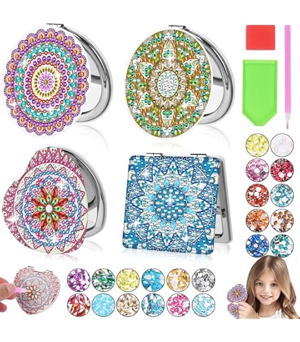 Kinberry 5D Diamond Art Painting Set – 4 Spiegel DIY Mit Diamanten, Bastelset Für Kinder & Erwachsene