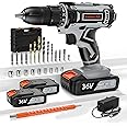Trivex Cordless Drill Driver Set, 36V Electric Drill with 2 Extra Batteries, Drill Machine with Drill Bits & Screwdriver Bits, 21+1 Torque Settings with 2 Speeds, Multifunctional Drill Set (Grey)