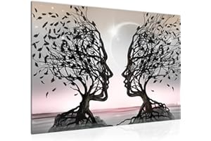 Runa Art Bild Liebespaar Modern Wandbilder Wohnzimmer Schlafzimmer 1 Teilig - Made in Germany - Abstrakt Baum Grau Rosa Flur 044815b