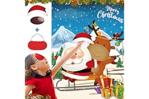 FACCITO Christmas Party Games, Pin The Nose on The Reindeer and Pin The Hat on The Santa Christmas Party Decor with Blindfolds and Stickers for Kids Adults Xmas New Year Holiday Families Activities Games
