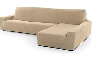 FAVERTI® Funda Super Elástica Chaise Longue Brazo Largo Derecho (Visto de Frente) | Modelo NOVELE | Beige | Protector de Calidad de Tejido Jacquard Tacto algodón