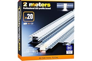 ClarivantiLED 2m×20 Profilé LED Encastrable 2m Aluminium pour Ruban LED Goulotte Diffuseur Rail Plafond Couvercle Transparent, Profilé Transparent pour Bande LED plinthe