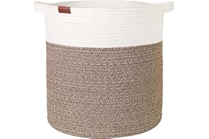 Febzoce Woven Storage Basket, Baby Washing Basket Toy Storage Organiser Rope Laundry Baskets Natural White/Brown Tall & Large 38 x 48 cm