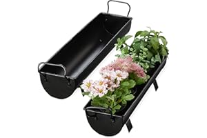 Relaxdays Window Box Gutter, Planter Garden & indoors, Set Of 2 Metal Tubs For Plants, Zinc Look, Black