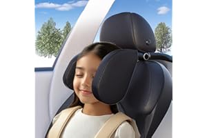 Goodatech Reposacabezas Coche Ajustable 360° Cuero Transpirable - Almohada de Viaje para Cabeza y Cuello, Adultos y Niños (Negro)