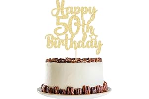 Gyufise Happy 50th Birthday Glitter Cake Topper, Fabulous Cheers to Years Party Decorations in Gold