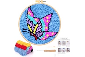 JSRQT Punch Needle Kit for Adults Beginners Kids DIY Punch Needle Kits Embroidery Starter with Butterfly Pattern Handcraft Craft Instructions Hoop