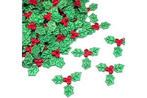 Qiuyan 100pcs Mini Triple Leaf Holly Berries, Christmas Simulation Holly Berries Artificial Holly Leaves for Christmas Wreath Card Gift Tags Table Decorations (3.5 CM)
