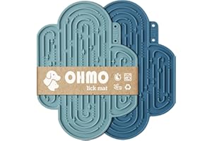OHMO Licky Mats for Dogs and Cats 2 Pcs Cactus Silicone Lick Mats with Suction Cups for Pet Anxiety Relief, Dog Slow Feeding(Dark Blue&Light Blue)