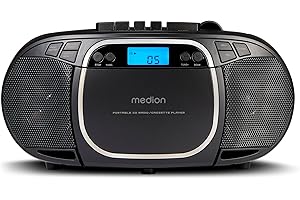 MEDION E66476 Stereo Sound System (Boombox, CD-Player, MP3, Kassette, tragbarer Kassettenspieler für Kinder, UKW Radio, AUX, Kopfhörer, Netz & Batterie) schwarz