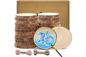 BIOGRAT Dischi di Legno con foro Dischetti Legno 8-9 cm 22 pz da Decorare, con 2 corde da 10 m