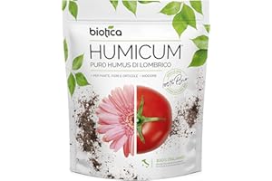 BIOTICA Humus di lombrico 100% biologico italiano HUMICUM - 6 Litri - Fertilizzante 100% Naturale italiano, Terriccio Biologico, Concime per Piante, Fiori e Orto