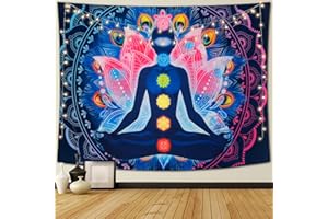 Betylifoy Tapiz de Siete Chakras Mandala Psicodélico Colorido - Meditación de Yoga, Colgante de Pared Hippie, Decoración para Dormitorio (148x200cm)