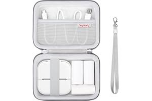 Supmay Hartschalen-Reiseetui für Memoking T02 Mini-Drucker, Aufkleber-Drucker, T02 Etikettenmacher-Aufbewahrungshalter, Schutzhülle mit Reißverschluss-Netztasche, passend für Papierrollen, Ladekabel,