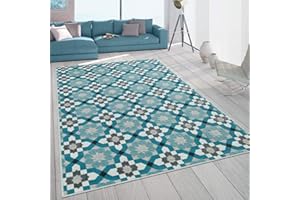 Paco Home Indoor & Outdoor Rug Balcony Terrace With Retro Pattern 3D Weave In Turquoise, Size:160x230 cm