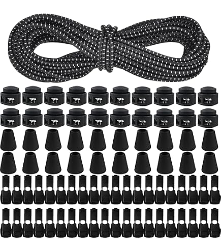 Cordon élastique Caoutchouc 10m - 3mm Rond - Avec 60 Bloqueurs - Pour Sac à Dos, Corde à Linge, Bricolage