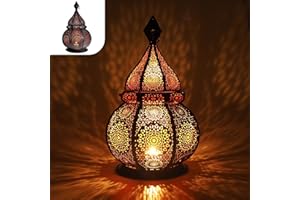 ‎GADGY Gadgy Orientalische Lampe Metall - Marokkanisches Lampe mit Schatteneffekt - Orientalische Laterne handgemacht 36 cm ideal als Balkon-Deko - Ramadan Dekoration Windlicht innen und außen