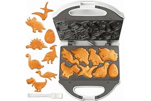 SugarWhisk Mini Piastra Waffle, Piastra Per Waffle, Mini Waffle Maker Con 8 Motivi Di Dinosauri, Amato Dai Bambini, Bianco