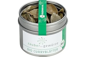 ‎ZAUBER DER GEWÜRZE Zauber der Gewürze Bio Curryblätter, Curry Blätter ganz getrocknet, indisches Gewürz für die Ayurveda Küche, ideal zum Würzen von Currygerichten und Chutneys, 100% Bio-Qualität, 3 g