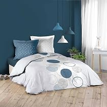Parure De Lit 3 Pièces Douceur D'Intérieur 240x220cm Motif Voie Lactée - Housse De Couette + 2 Taies 63x63cm + Drap Housse 160x200cm Bleu Nuit