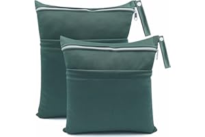 CHEESANHERR Nasstaschen Windeltasche, 2 Stück Wetbag Organiser Kindergarten, Stoffwindeln Wickeltasche Groß Nasssack Nassbeutel Naßtasche Wiederverwendbare wasserdichte für Baby (Grün)