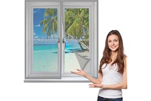 GOUZOO Zanzariera Per Finestra 200 x 115 cm, Zanzariera Magnetica Rete, Easy to Install Per Porte Finestre Tenda, Grigio