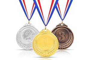 Styquenzer Złote srebrne brązowe medale do nagród, 3 sztuki medali z cyframi metalowe medale zdobywcy 1. 2. 3. miejsca medale nagrody z wstążką na zawody sportowe, nagrody, upominki imprezowe, gry