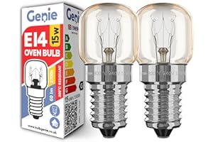 GENIE E14 Screw Oven Bulb 15W 230V SES Pygmy (Pack of 2) Oven-Rated 300°C Heat Tolerant Lamps for Philips, Neff, AEG, Smeg, Zanussi & Bosch Ovens (15, Watts)