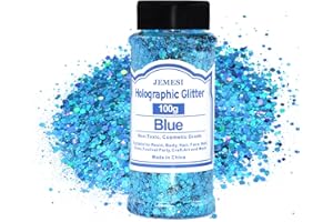 ‎JEMESI Holographic Chunky Glitter, Blau 100g Chunky Pailletten Glitter, Craft Glitter für Harz, Gesicht, Nagelkunst, Körper, Slime, Festival Party Art