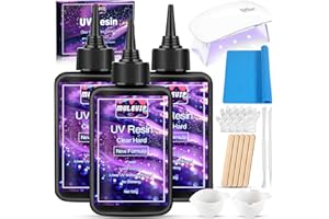 MULEVIP Set UV-Harz 300 g, Lampe inkl., für Schmuck, transparent, schnell gehärtet, Anfänger, UV-Lampe, Silikonmatte, Messbecher