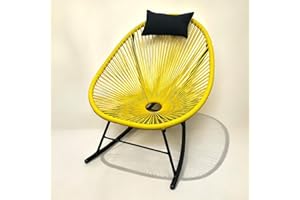 DIRECT FURNITURE DEALS Modern Vibrant Coloured Rocking Chair with Cushion. Indoor/Outdoor Lounge Chair for Garden, Patio, Porch and Decking. Banana (Yellow), Raspberry (Pink), Orange, Black, Brown & Grey (Yellow)