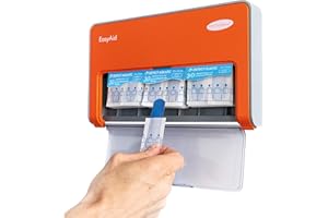 ACTIOMEDIC I EasyAid Distributeur de pansement DETECT, Comprenant 90 sparadras bleus détectables pour l'industrie alimentaire, Avec système kanban et matériel de fixation murale, Trousse de secours