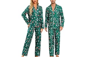 ENJOYNIGHT Weihnachtspyjama Paare Schlafanzug Weihnachten Partner Pyjama Set Langarm Knopfleiste Nachtwäsche Outfits