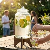 AmberHaus Akasya Ahşap Standlı Musluklu Cam Sebil - Soğuk İ&ccedil;ecek Dispenseri ve Limonata S&uuml;rahisi - Parti ve Sunum İ&ccedil;in Şerbet