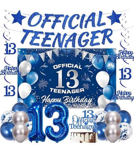 Elicola Teenager-Geburtstagsdekoration – Banner Mit 8 Schwarzen Wirbel-Streamern Für Die 13. Party (offizieller Teenager-Look, Für Jungen)