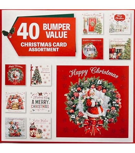 Giftmaker Festive Square Christmas Cards 10 Pack – 2 Classic Xmas Designs With Envelopes