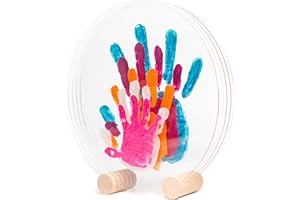 Patrocle Kit Impronte Famiglia 5 Nacré - Idee Regalo Originali Neonati o Bambini - Kit Nascita Decorativo - Supporto Legno Plexiglass Personalizzato - Perfetto per Neomamme - Made in France