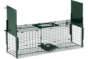 Outsunny Trampa para Animales Vivos 60x18x20 cm Jaula Trampa para Gatos con 2 Puertas Asa y Marco de Acero para Conejos Ardillas Hurones Verde