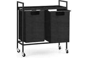 Shinoske Cesto para Ropa Sucia con Ruedas, Cesto para la Colada Extraíble 90L, Cesta Colada con Estante y 2 Bolsas Colada Extraíble, Marco Metálico, 73 x 30 x 74 cm, Negro