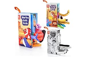 TUMAMA KIDS Baby Books Toys with Animal Tails,Baby Sensory Activity Hanging Toys 0-6 months,Newborns Interactive Toy 6-12 months, Soft Cloth Book Toy Gifts for Boys and Girls 1 Year olds(3 pack)