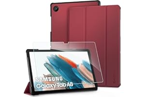 CACOE Coque Compatible avec Samsung Galaxy Tab A8 10.5 2022/2021, Fin Étui avec Verre Trempé avec Fonction Support pour SM-X200/X205, Vin Rouge