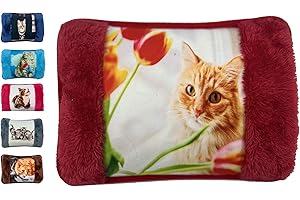 VITBEL Borsa Acqua Calda Elettriche con Morbida Fodera in Peluche; 500 watt;Temperatura max 75°C;utile come Scaldamani e Scaldapiedi;Ideale per Alleviare Dolori Muscolari,Dorsali e Mestruali (Gatto-Rosso)