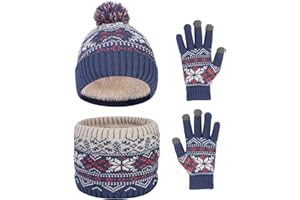 Waylipun Cappello Invernale per Bambini Guanti Sciarpa Set, 3 in1nverno in Pile Addensato Cappello a Maglia Termica Sciarpa Guanti Set, per Bambini Ragazzi Ragazze, 2-7 Anni