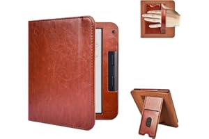 E NET-CASE Custodia per 7" Kobo Libra Colour (2024) / Kobo Libra 2 (2021) eReader - Stand Cover Protettiva Case con Card Slot e Hand Strap, Auto Sveglia/Sonno, Copertura del Supporto in Pelle PU Premium