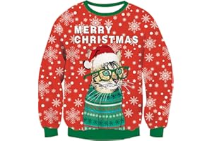 RAISEVERN Brzydki świąteczny sweter z długim rękawem unisex, zabawny, z Mikołaje, dzianinowy, dla mężczyzn i kobiet