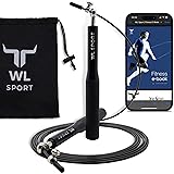 WL Sport Corda per Saltare Professionale con E-book, Regolabile fino a 3m con Filo in Acciaio, Nera